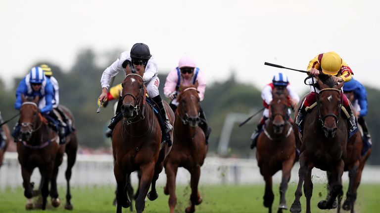 Marsha (second left) narrowly wins the Coolmore Nunthorpe Stakes
