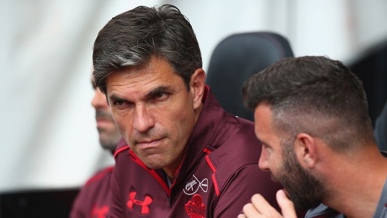 SOUTHAMPTON, ENGLAND - AUGUST 12: Mauricio Pellegrino, Manager of Southamton  looks on prior to the Premier League match between Southampton and Swansea Ci