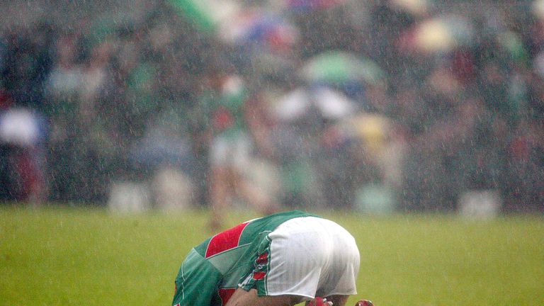 All Ireland Football Qualifier Round 4 Mayo 19/7/2003.James Gill in defeat at the final whistle.Mandatory Credit ..INPHO/Morgan Treacy