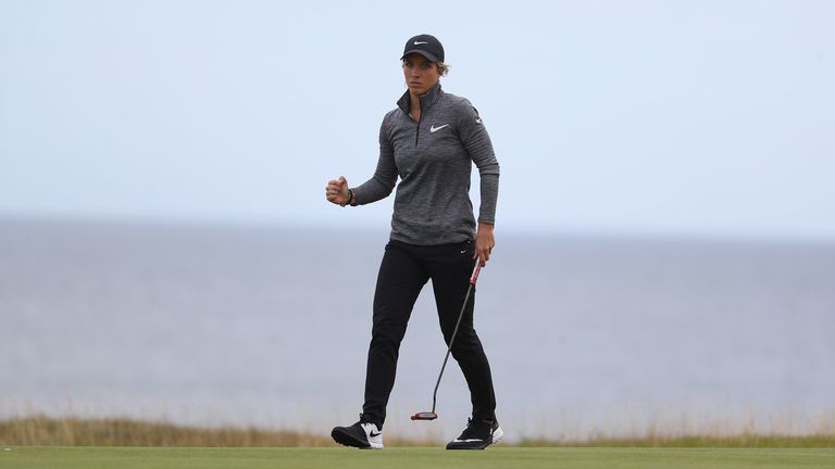 KINGSBARNS, SCOTLAND - AUGUST 03:  Melissa Reid of England reacts to a putt on the 17th green during the first round of the Ricoh Women's British Open at K