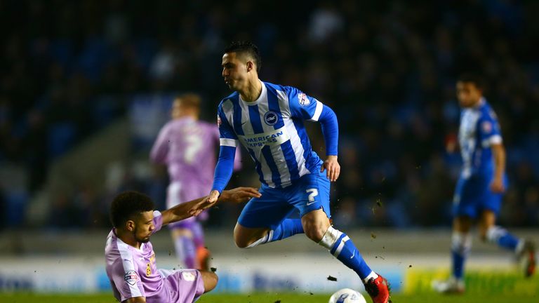 BRIGHTON, ENGLAND - MARCH 15:  Michael Hector of Reading slides in on Beram Kayal of Brighton & Hove Albion during the Sky Bet Championship match 