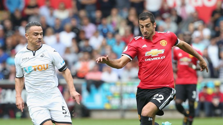 during the Premier League match between Swansea City and Manchester United at Liberty Stadium on August 19, 2017 in Swansea, Wales.