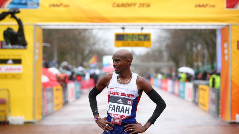 CARDIFF, WALES - MARCH 26:  Mo Farah of Great Britain looks on after coming third during the IAAF/Cardiff University World Half Marathon Championships