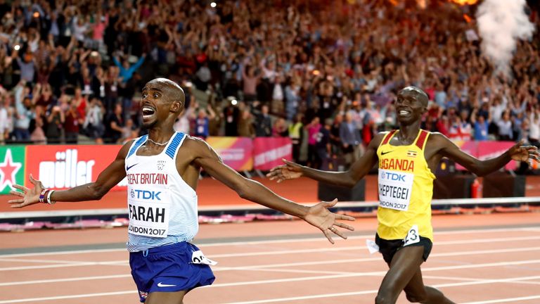 Great Britain's Mo Farah wins the Men's 10,000m during day one of the 2017 IAAF World Championships at the London Stadium.