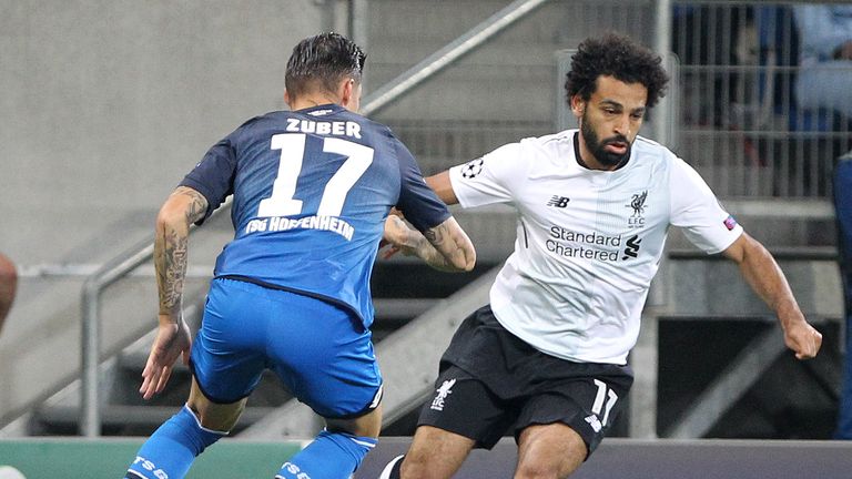 Mo Salah takes on Hoffenheim's Steven Zuber