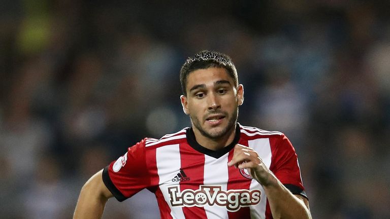 Neal Maupay in action during the Carabao Cup Second Round match against Queens Park Rangers