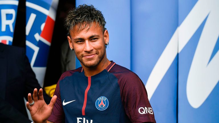 Neymar is unveiled at Parc des Princes following his world record £200million transfer from Barcelona