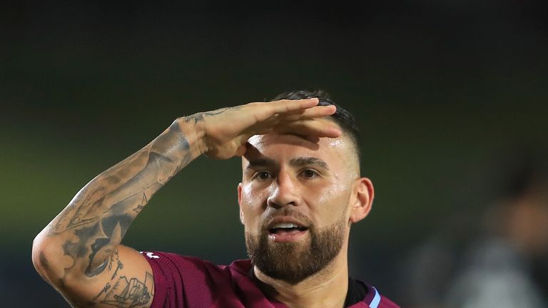 LOS ANGELES, CA - JULY 26:  Nicolas Otamendi #30 of Manchester City reacts to scoring a goal against Real Madrid during the second half of the Internationa