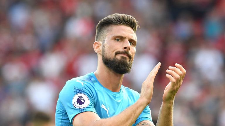 Olivier Giroud of Arsenal during the Premier League match between Liverpool and Arsenal at Anfield on August 27, 2017 in Liverpool, England. 