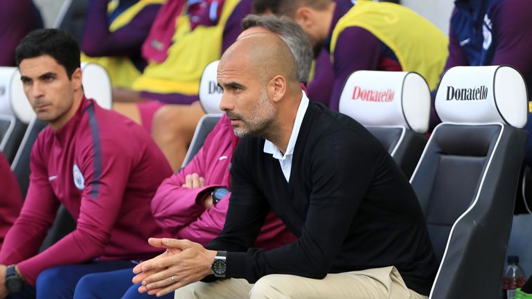 Manchester City manager Pep Guardiola prior to the opening 2017/18 Premier League match at the AMEX Stadium v Brighton.