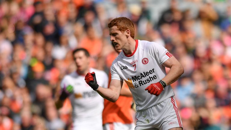 Peter Harte celebrates after scoring his penalty