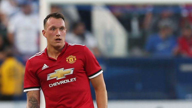 Phil Jones in action during the pre-season friendly between LA Galaxy and Manchester United