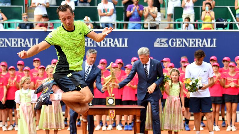 Philipp Kohlschreiber was in a happy mood after claiming the title in Austria