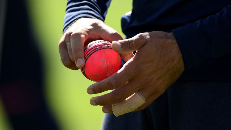 Moeen Ali with a pink ball during a nets session at Edgbaston