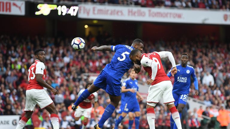 Alexandre Lacazette scores the opening goal of the game at the Emirates Stadium