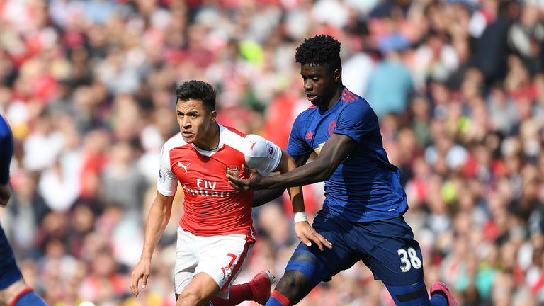 Alexis Sanchez in action during the Premier League match between Arsenal and Manchester United