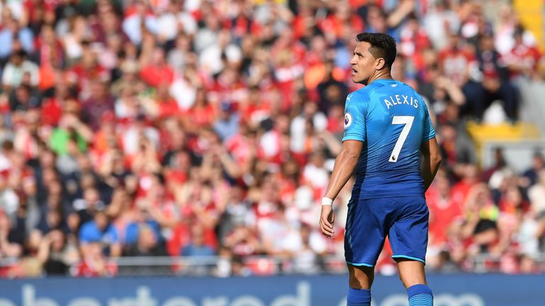 Alexis Sanchez during the Premier League match between Liverpool and Arsenal at Anfield