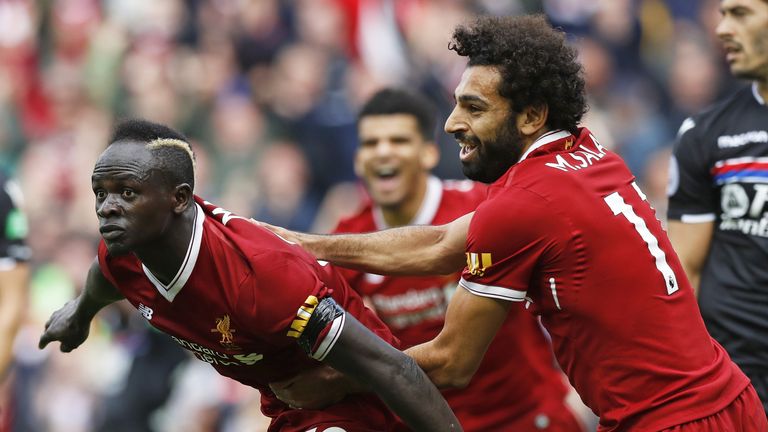 Sadio Mane celebrates scoring the only goal of the game at Anfield