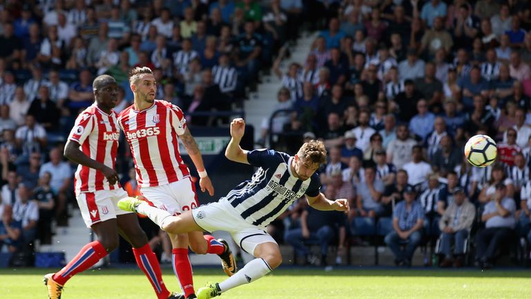 Jay Rodriguez of West Bromwich Albion scores his sides first goal during the Premier League match between West Bromwich