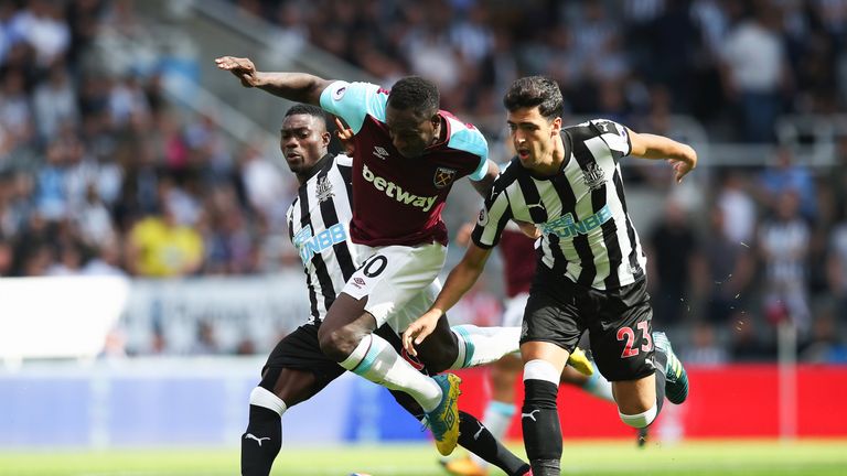 Michail Antonio looks to break through the Newcastle defence