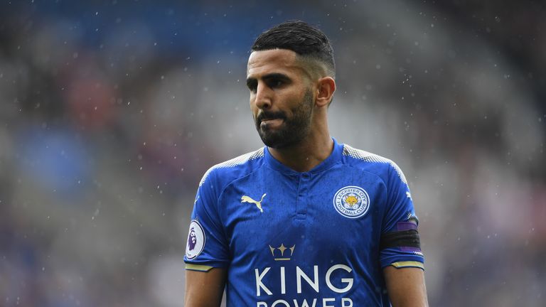 LEICESTER, ENGLAND - AUGUST 19:  Riyad Mahrez of Leicester City looks on during the Premier League match between Leicester City and Brighton and Hove Albio