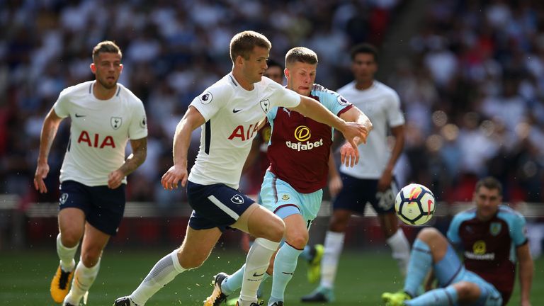 Eric Dier of Tottenham Hotspur and Johann Gudmundsson of Burnley battle for possession during the Premier League