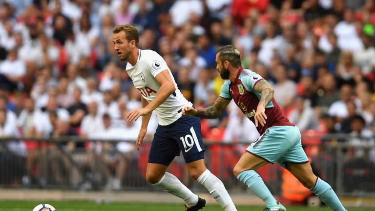 Harry Kane of Tottenham Hotspur in action during the Premier League match between Tottenham Hotspur and Burnley at Wembley
