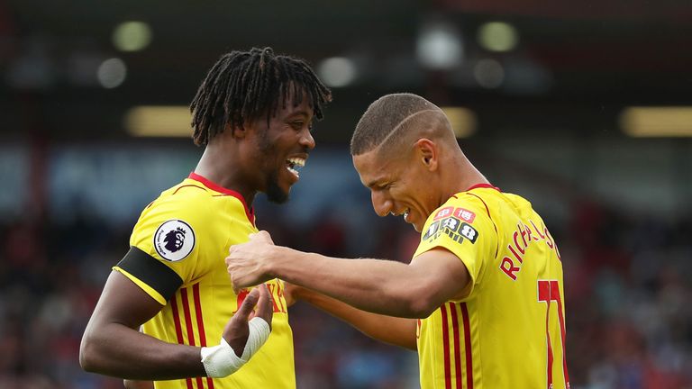 Richarlison de Andrade celebrates his goal with Nathaniel Chalobah