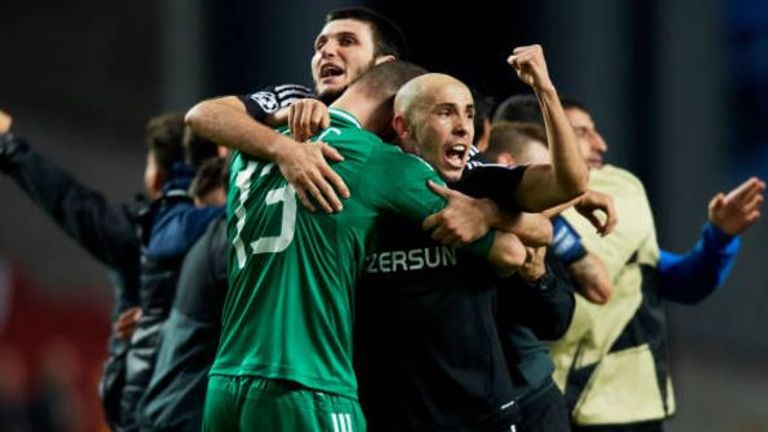 FK Qarabag celebrate their achievement 