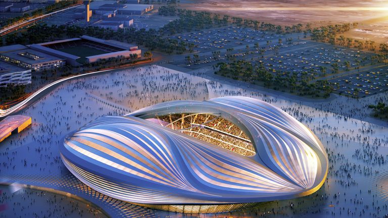 Computer-generated artists' impression of Qatar 2022 World Cup venue, the Al Wakrah stadium, in Al-Wakrah