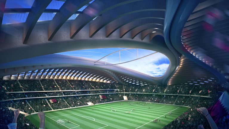 Computer-generated artists' impression of Qatar 2022 World Cup venue, the Al Wakrah stadium, in Al-Wakrah