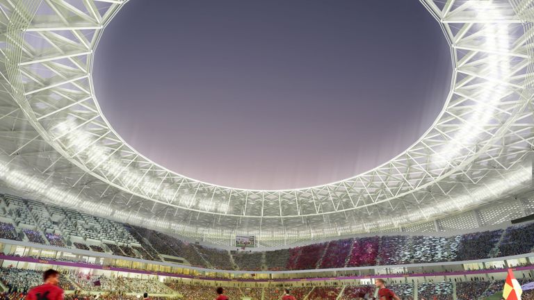 Computer-generated artists' impression of Qatar 2022 World Cup venue, the Al Thumama Stadium, in Doha