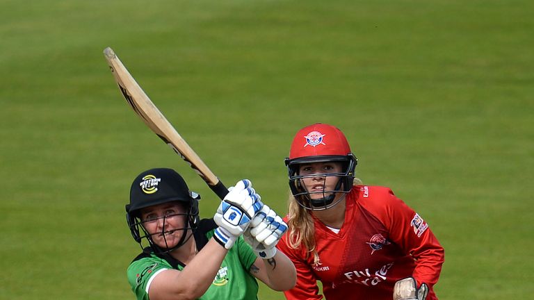 BRISTOL, ENGLAND - AUGUST 26: Rachel Priest of Western Storm bats during the Kia Super League 2017 match between Western Storm and Lancashire Thunder at th
