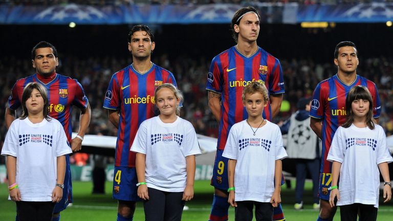 Rafael Marquez (second left) lines up for Barcelona