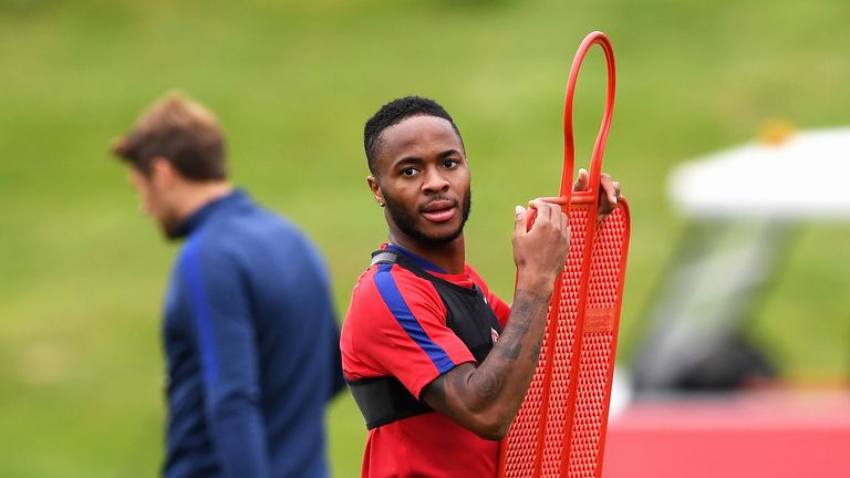 Raheem Sterling during an England training session ahead of the World Cup Qualifiers