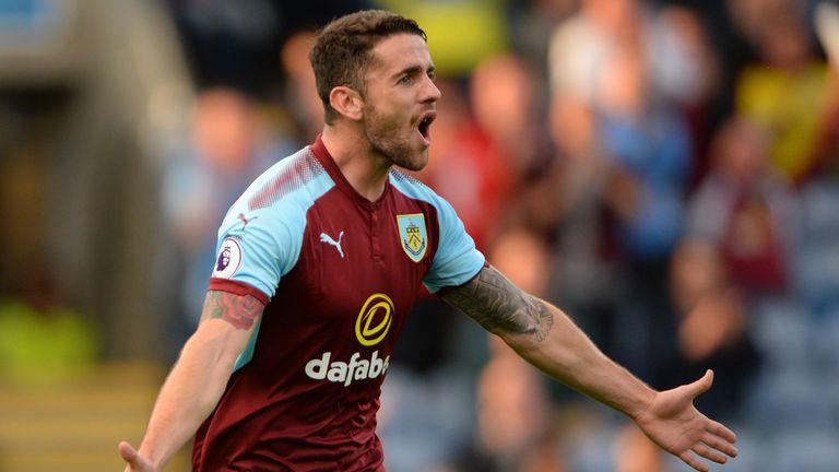 BURNLEY, ENGLAND - AUGUST 01: Robbie Brady of Burnley celebrates after scoring during the pre-season friendly match between Burnley and Celta Vigo at Turf 