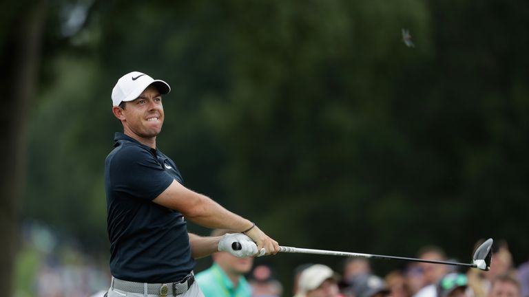 CHARLOTTE, NC - AUGUST 10:  Rory McIlroy of Northern Ireland plays his shot from the eighth tee  during the first round of the 2017 PGA Championship at Qua