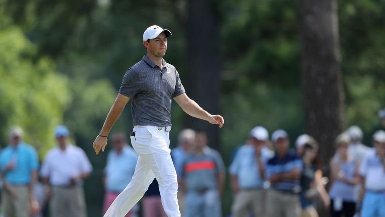 CHARLOTTE, NC - AUGUST 11: Rory McIlroy of Northern Ireland walks onto the first green during the second round of the 2017 PGA Championship at Quail Hollow