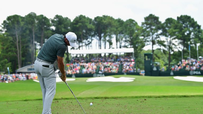 CHARLOTTE, NC - AUGUST 12:  Rory McIlroy of Northern Ireland hits off the fourth tee during the third round of the 2017 PGA Championship at Quail Hollow Cl