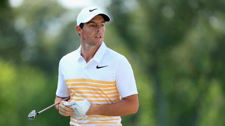 WESTBURY, NY - AUGUST 27:  Rory McIlroy of Northern Ireland walks on the first hole during the final round of The Northern Trust at Glen Oaks Club on Augus