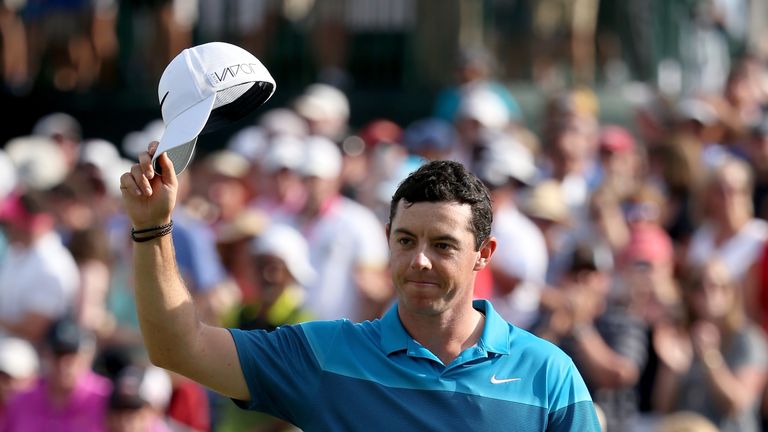 CHARLOTTE, NC - MAY 17:  Rory McIlroy of Northern Ireland reacts after putting in to win on the 18th hole during the final round at the Wells Fargo Champio
