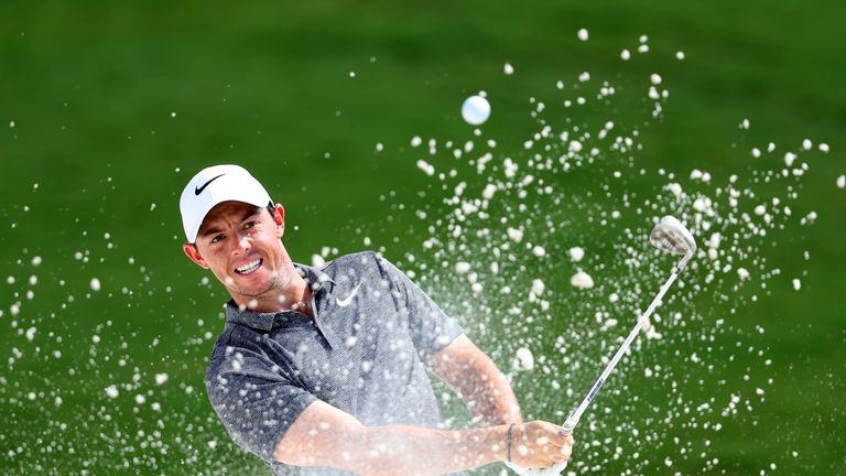 CHARLOTTE, NC - AUGUST 11:  Rory McIlroy of Northern Ireland plays his shot out of the bunker on the first hole during the second round of the 2017 PGA Cha