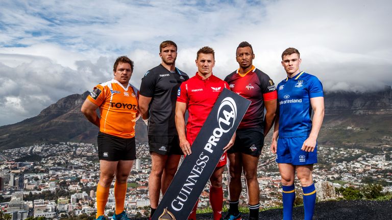 Torsten van Jaarsveld, Jonny Gray, Jonathan Davies, Lubabalo Mtyanda and Garry Ringrose at the PRO14 launch in South Africa