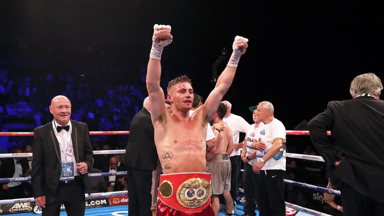 Ryan Burnett celebrates beating Lee Haskins during their IBF World Bantamweight Championship bout