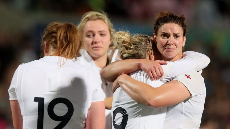 England's Sarah Hunter (right) reacts after the 2017 Women's World Cup Final at the Kingspan Stadium, Belfast.