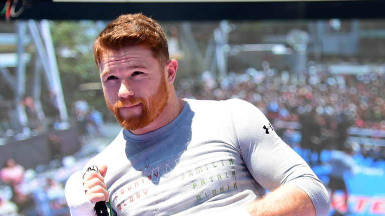 LOS ANGELES, CA - AUGUST 28:  Canelo Alvarez prepares to jump rope during a media workout at L.A. Live's Microsoft Square on August 28, 2017 in Los Angeles