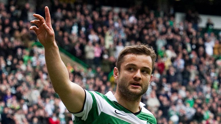 Shaun Maloney celebrates a goal against Motherwell in May 2011