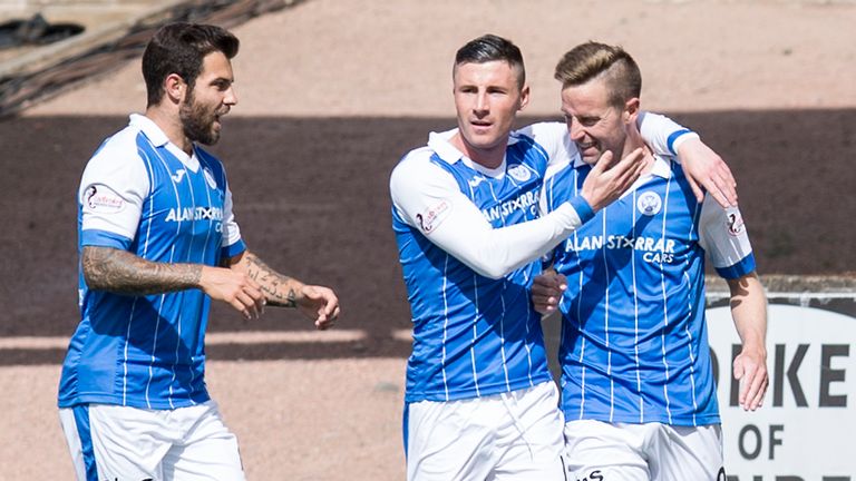 12/08/17 LADBROKES PREMIERSHIP .ST JOHNSTONE v MOTHERWELL .MCDIARMID PARK - PERTH .St Johnstone's Steven MacLean (R) opens the scoring