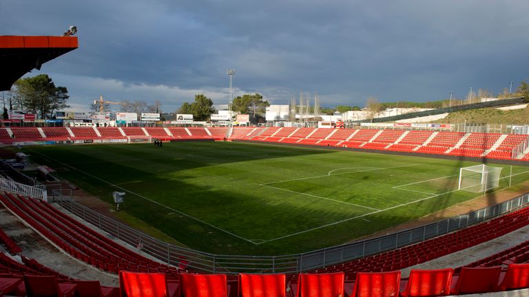 GIRONA, SPAIN - JANUARY 25:   A general view of the Estadia Montilivi stadium before the Spanish Segunda Division match between Girona FC and SD Eibar at t