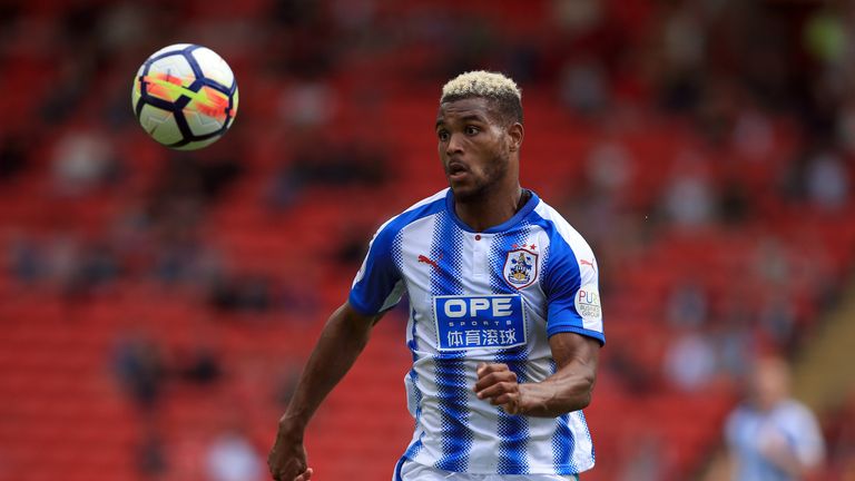 BARNSLEY, ENGLAND - JULY 22:  Steve Mounie of Huddersfield Town during the pre season friendly between Barnsley and Huddersfield Town at Oakwell Stadium on